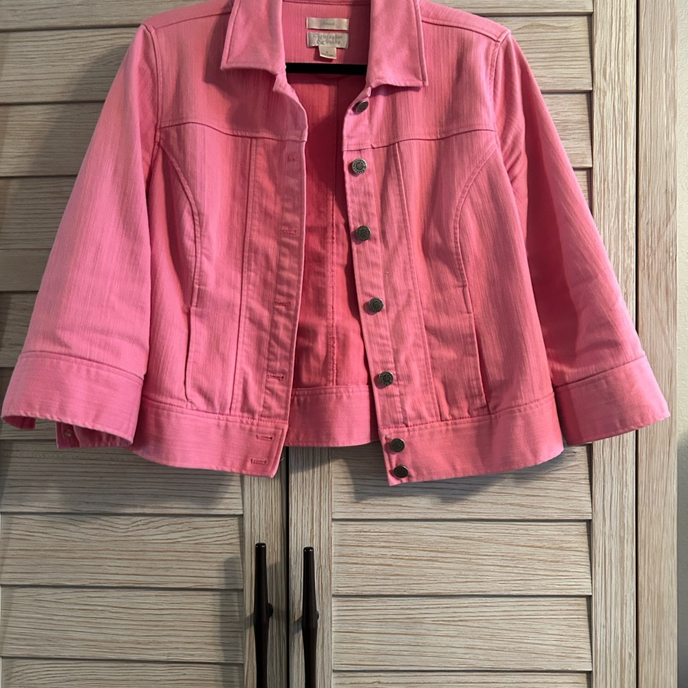 Pretty pink soft denim jacket. Great with dresses & skirts or jeans and shorts.